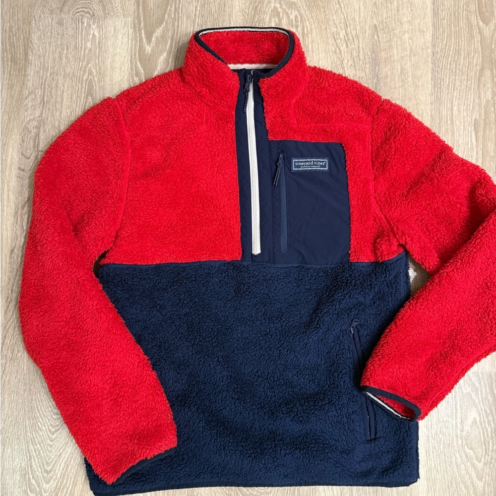 Vineyard Vines Red and Navy Women's Fleece Pullover